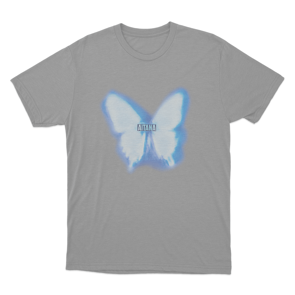 Blue Butterfly Aitana Unisex T Shirt Grey Blue Butterfly Aitana Unisex T Shirt Grey